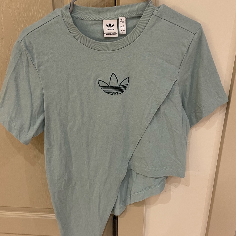 Adidas Light Blue Asymmetric Cropped Tee